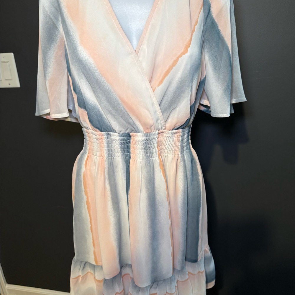 Lovestitch Soft Blue and Peach Midi Dress